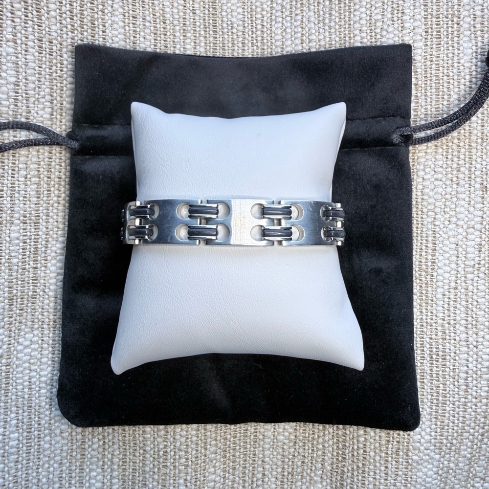 Men's Stainless Steel Link Bracelet - Silver Black